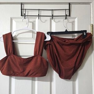 Mynah Retro Style Textured Knit Bikini 2-Piece Swimsuit, Bandeau Style, Sz L/XL.